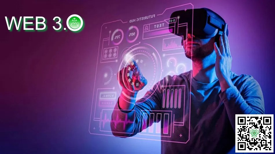 web 3.0. Người đàn ông đeo kính VR khám phá metaverse
